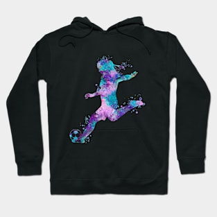 Dynamic Watercolor Soccer Girl Player Art - Vibrant Sports Illustration Hoodie